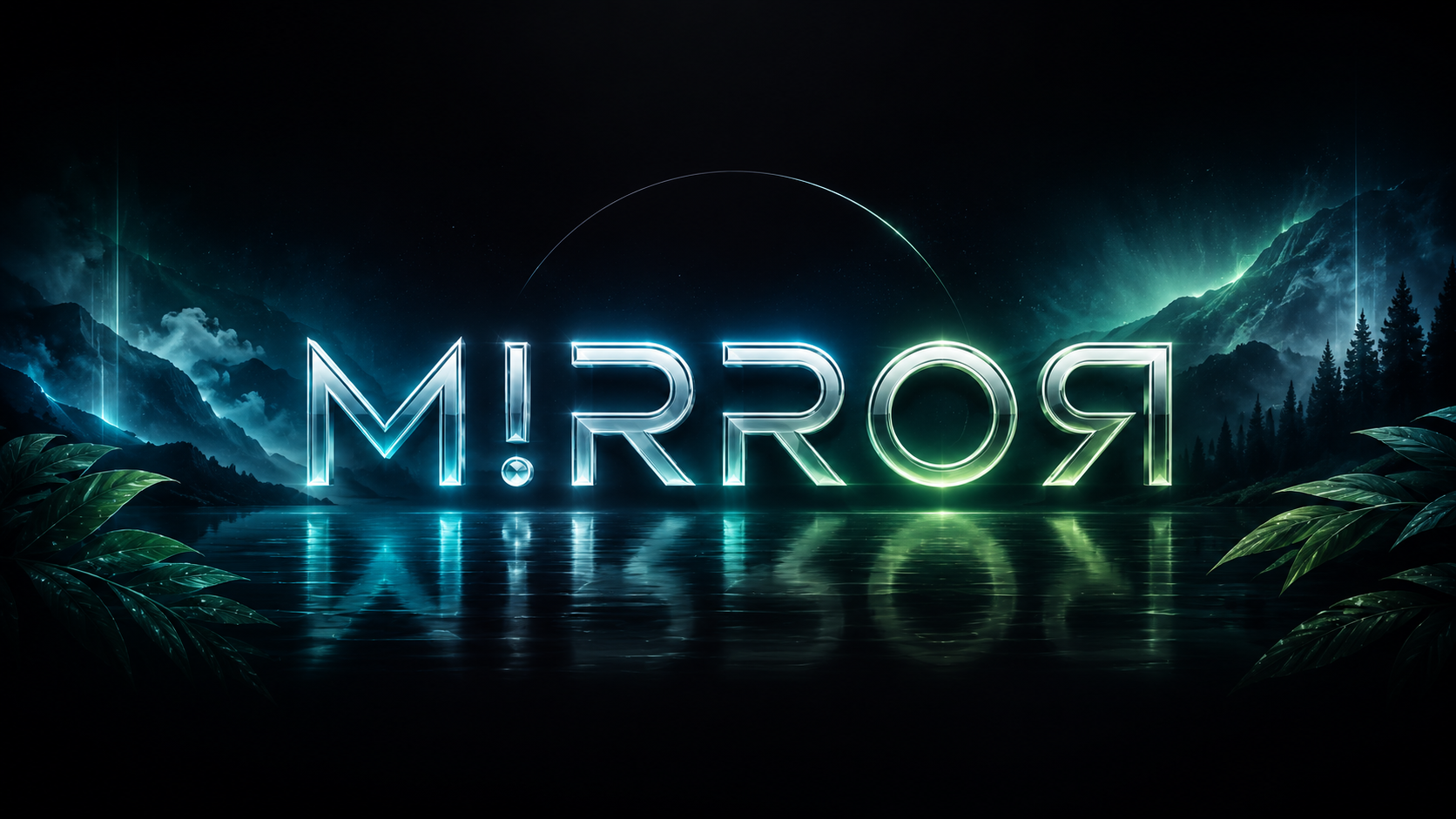 M!RROЯ illuminated over a nocturnal landscape